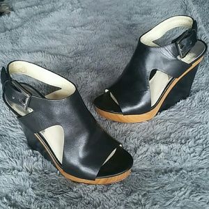 Michael Kors wood and leather wedge